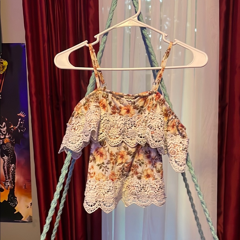 No Boundaries White Ruffled Cropped Blouse